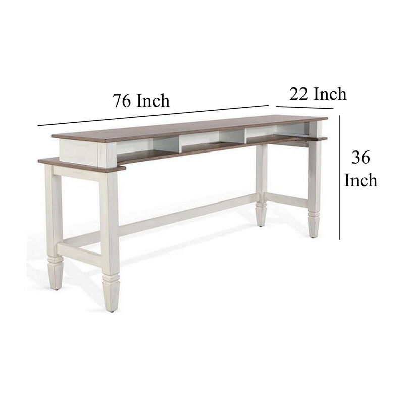 Dean Console Table, USB and Cubbies, 76 Inch Rectangular Brown, White - Benzara