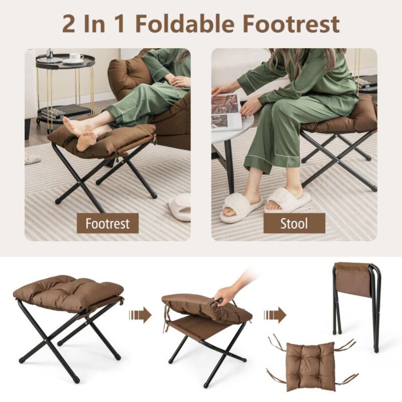 Hivvago Modern Accent Sofa Chair with Folding Footrest and Side Pocket-Brown