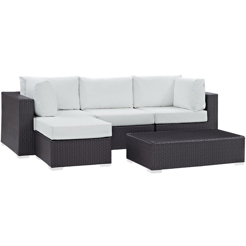 Convene 5 Piece Outdoor Patio Sectional Set - Espresso White