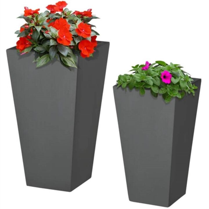 Hivvago Set of 2 Modern Lightweight Outdoor Flower Pot Planters in Grey 22 in and 18 in