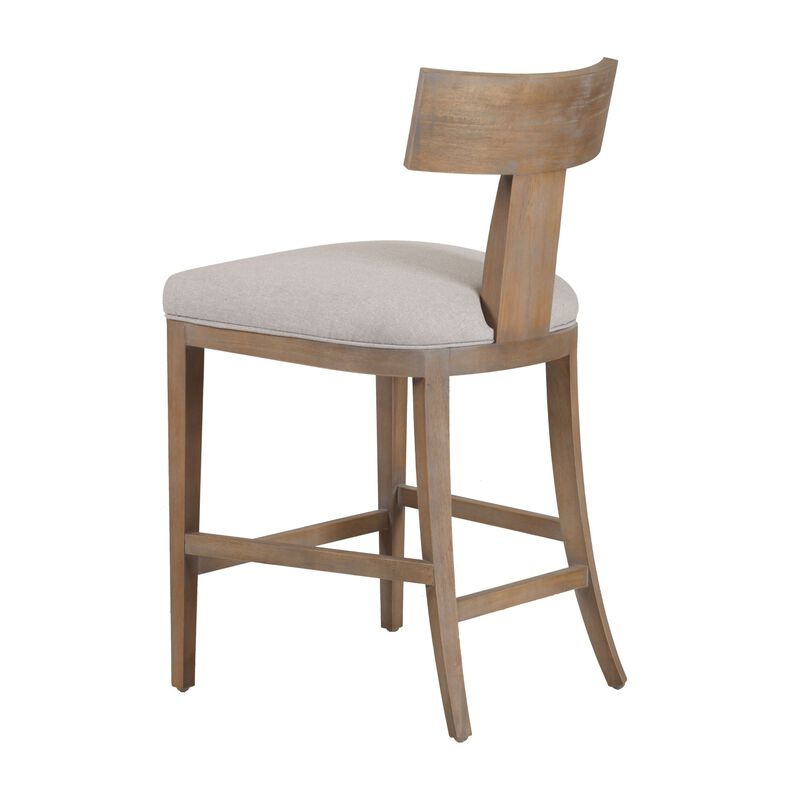 Cid Sten 27 Inch Counter Height Chair, T Shape Back, Beige Linen, Brown - Benzara