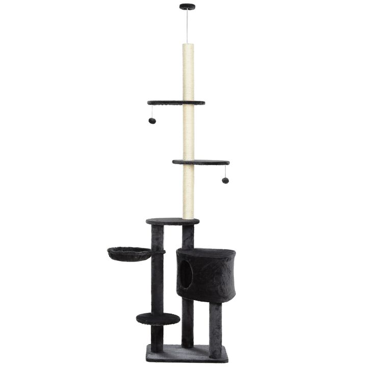 Grey Vertical Cat Paradise: Floor-to-Ceiling Tree with Platforms