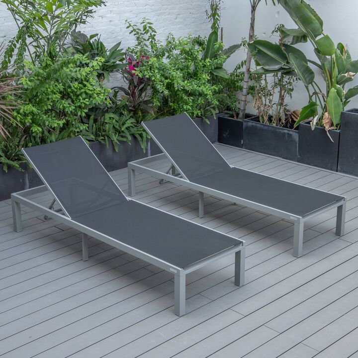 LeisureMod Marlin Patio Chaise Lounge Chair With Grey Aluminum Frame, Set of 2