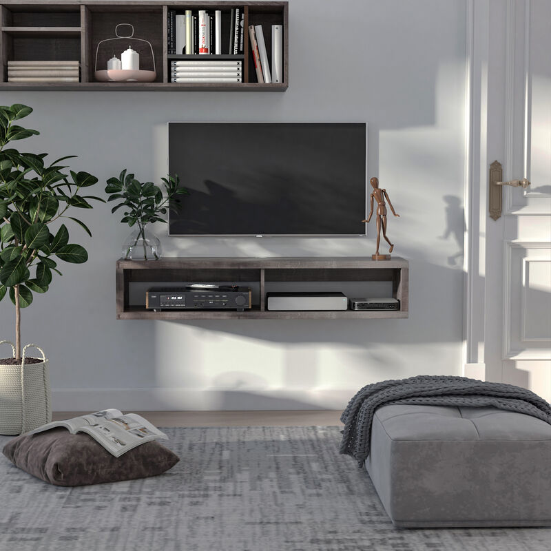 Wall Mount Media Console, Floating TV Stand Entertainment Center Unit, Dark Grey