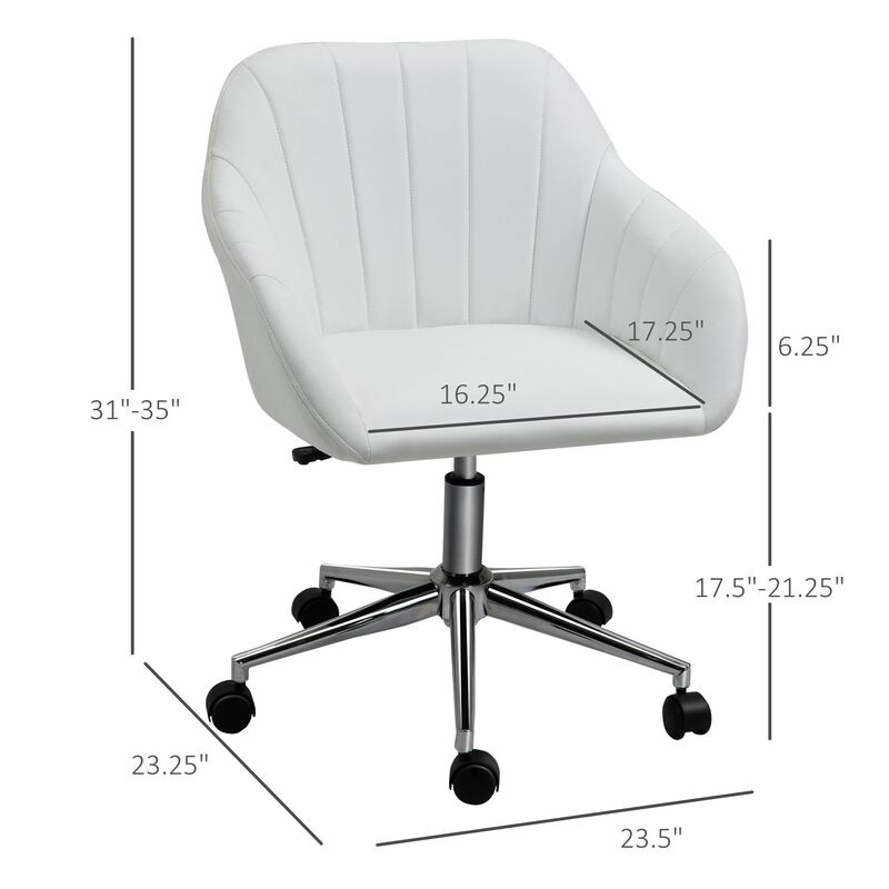White Home Office Chair: Mid-Back PU Leather Swivel Tub Armchair