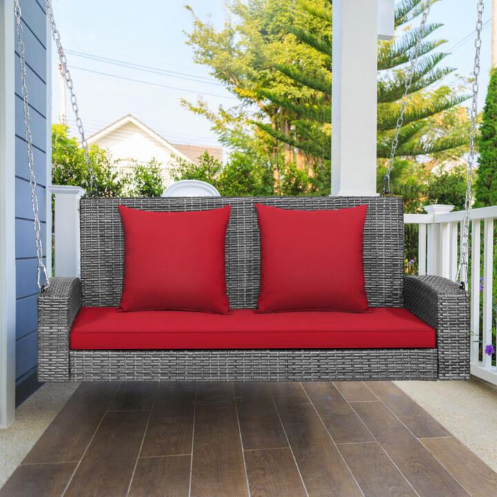 Hivvago 2-Person Patio PE Wicker Hanging Porch Swing Bench Chair Cushion 800 Pounds