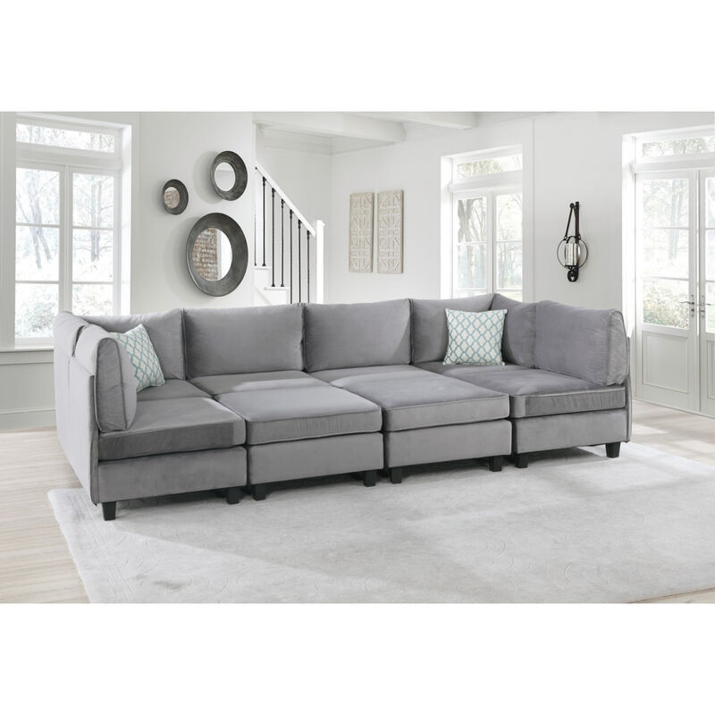 Simona Gray Velvet 8 Piece Modular Sectional Sofa