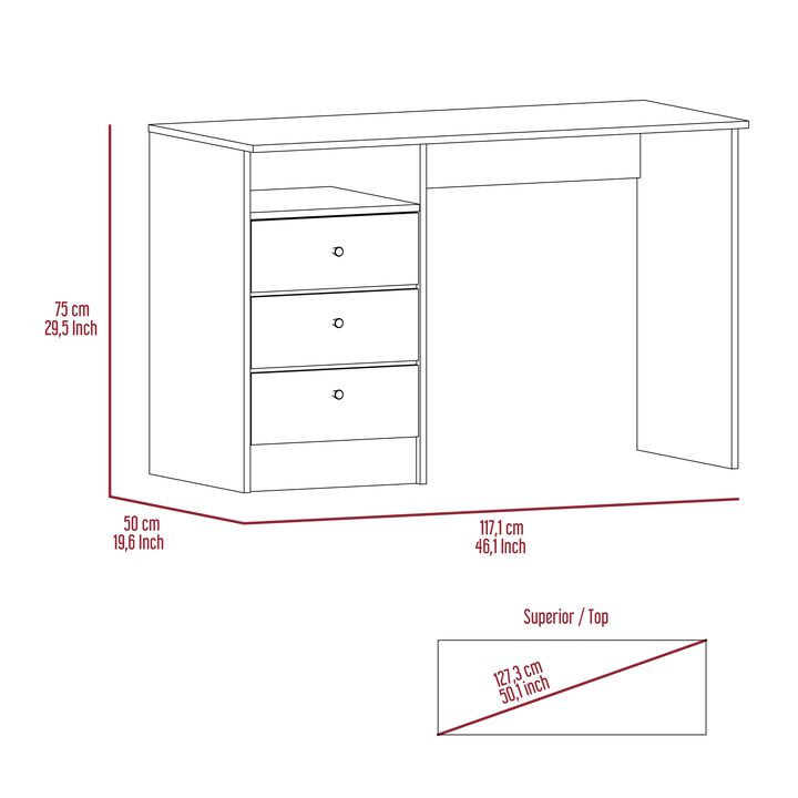 Andalucia 3 Drawer Computer Desk, One Shelf -Smokey Oak