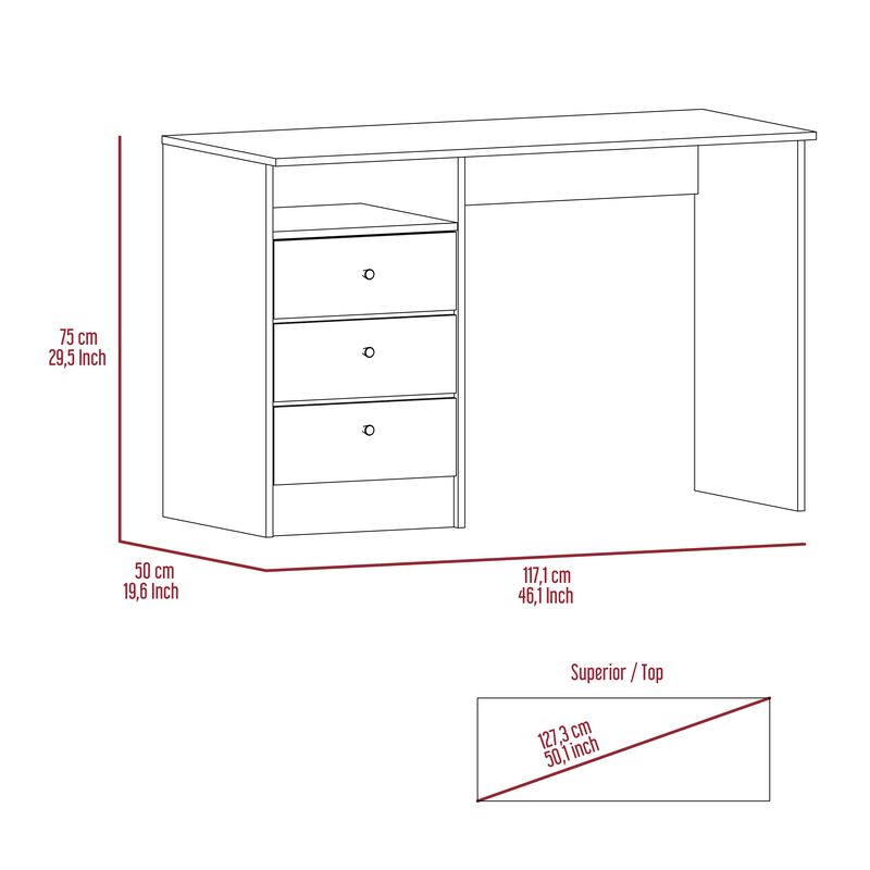Andalucia 3 Drawer Computer Desk, One Shelf -Smokey Oak