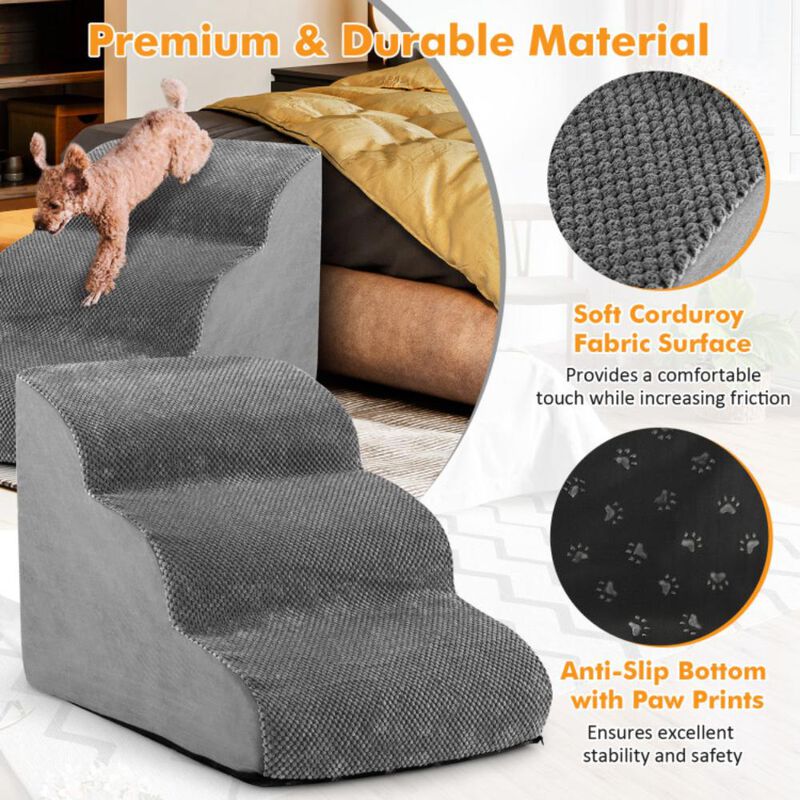Hivvago 3-Tier Non-Slip Dog Steps with High-Density Sponge and Silicone Paw Prints