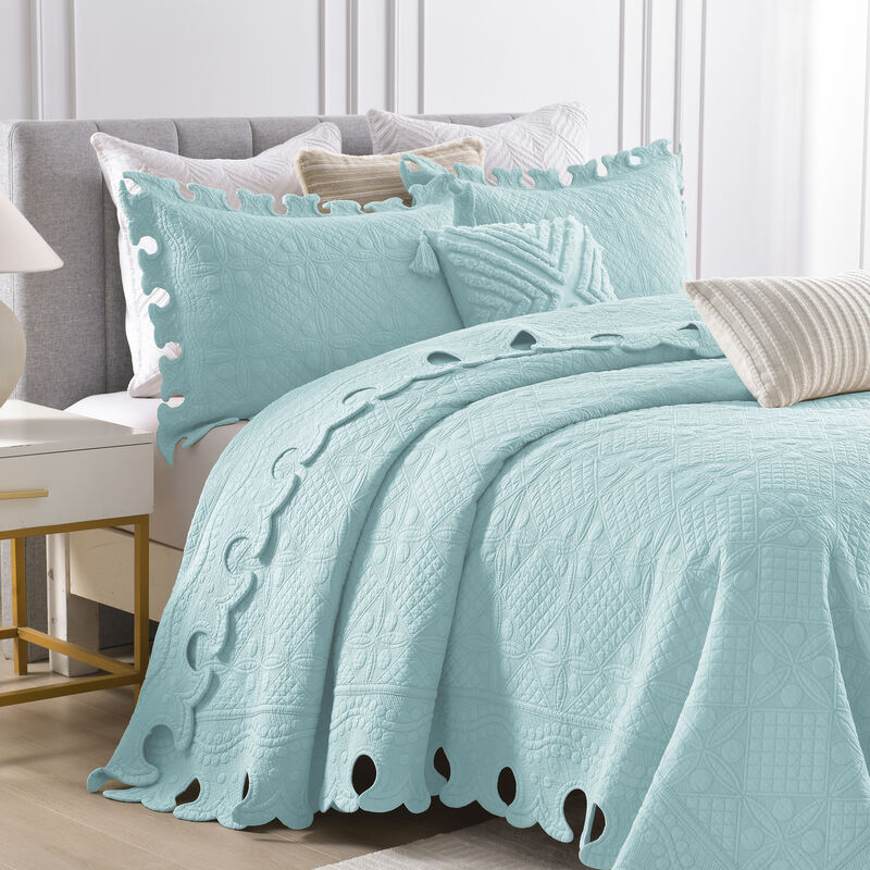 MarCielo 100% Cotton Oversized Bedspread Quilt Set Embroidery TW