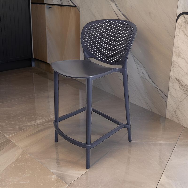 Celin 26 Inch Counter Stool Chair, Set of 4, Stackable, Mesh Back, Gray - Benzara