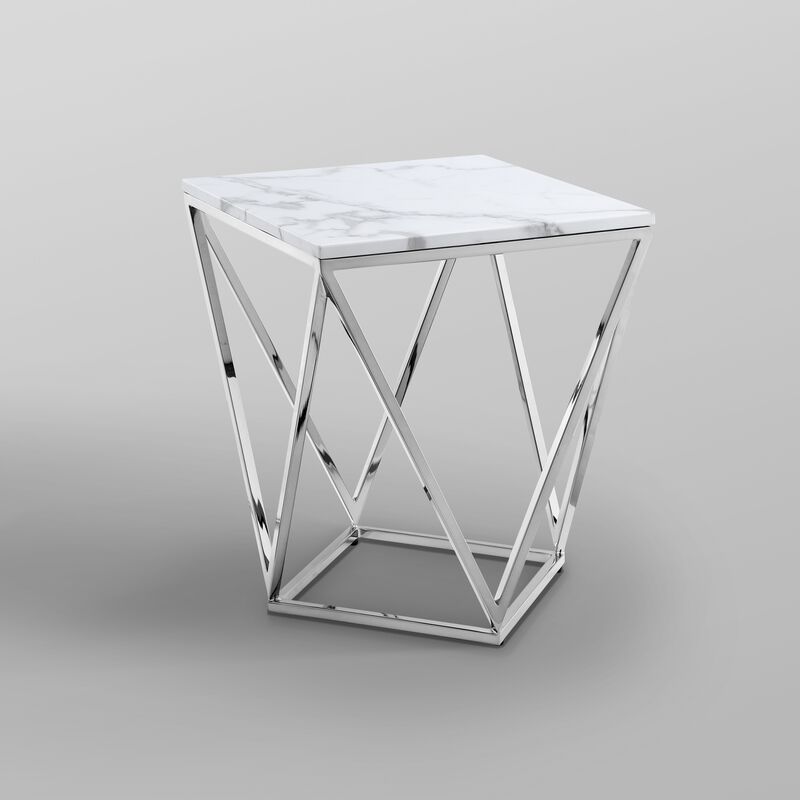 Inspired Home Isaan Marble Top End Table with Stainless Steel Metal Base