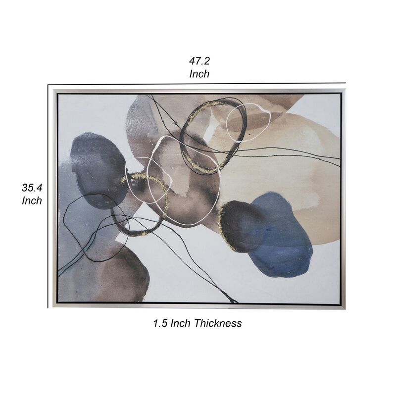 35 x 47 Framed Wall Art, Landscape Abstract Watercolor, Modern White, Blue - Benzara