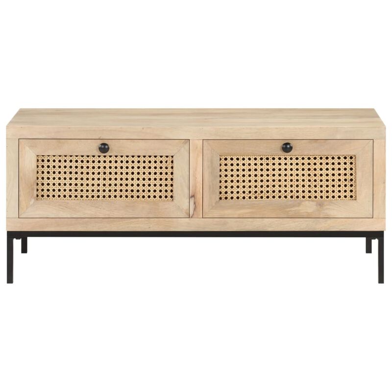 CHARMMA Coffee Table 35.4"x19.7"x14.6" Solid Mango Wood and Natural Cane