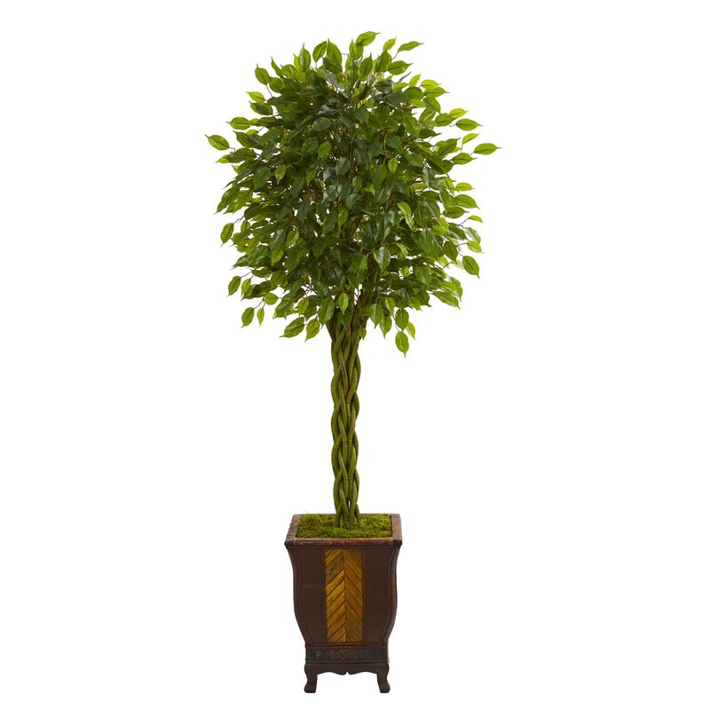 Hivvago 6 Feet Braided Ficus Artificial Tree in Decorative Planter
