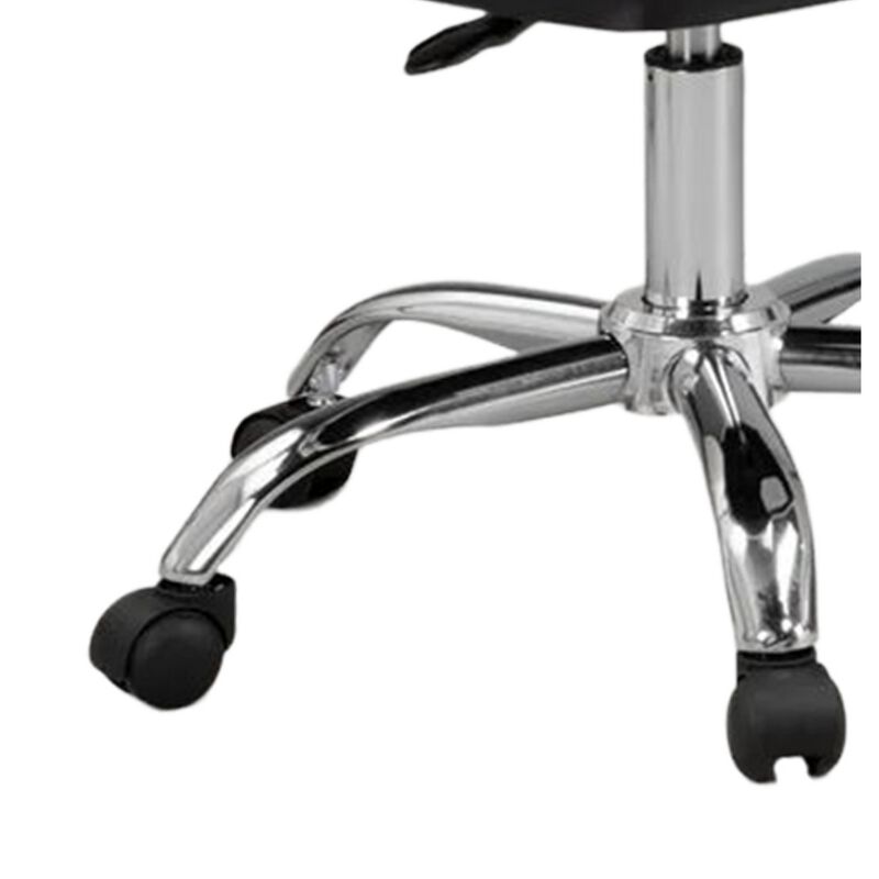 Yim 22 Inch Adjustable Swivel Office Chair, Black Faux Leather, Chrome Base - Benzara