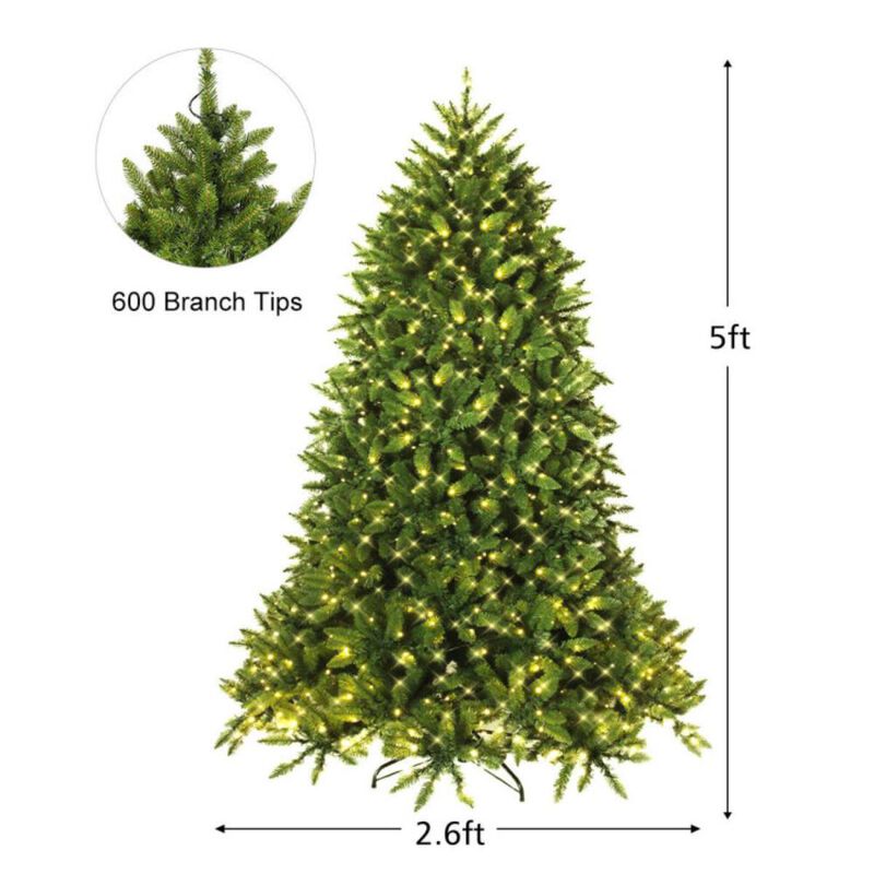 Hivvago 5/6 Feet Artificial Fir Christmas Tree with LED Lights and 600/1250 Branch Tips