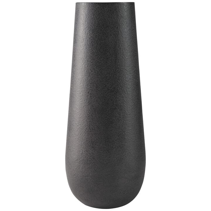 Fin 18 Inch Cylindrical Metal Vase, Subtly Textured Antique Blackened Brown-Benzara