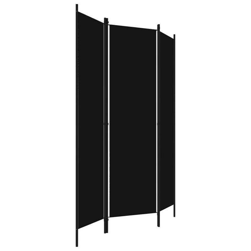 Dina 3 Panel Room Divider Screen, Black Fabric and Iron, 71 Inch - Benzara