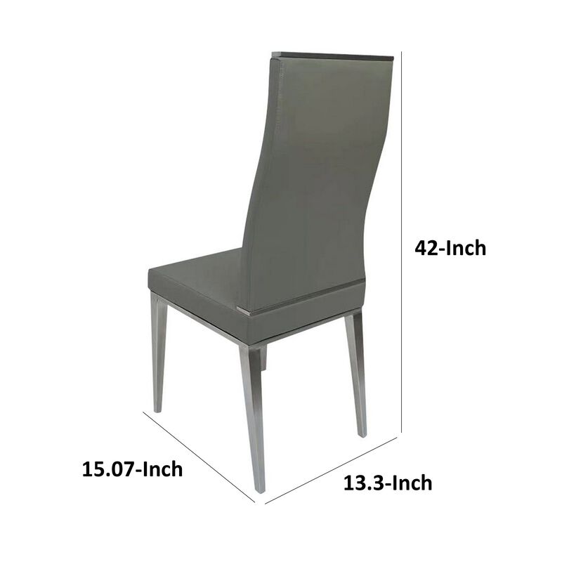 Bea 20 Inch Dining Chair, Set of 4, Steel Base, Faux Leather, Light Gray - Benzara