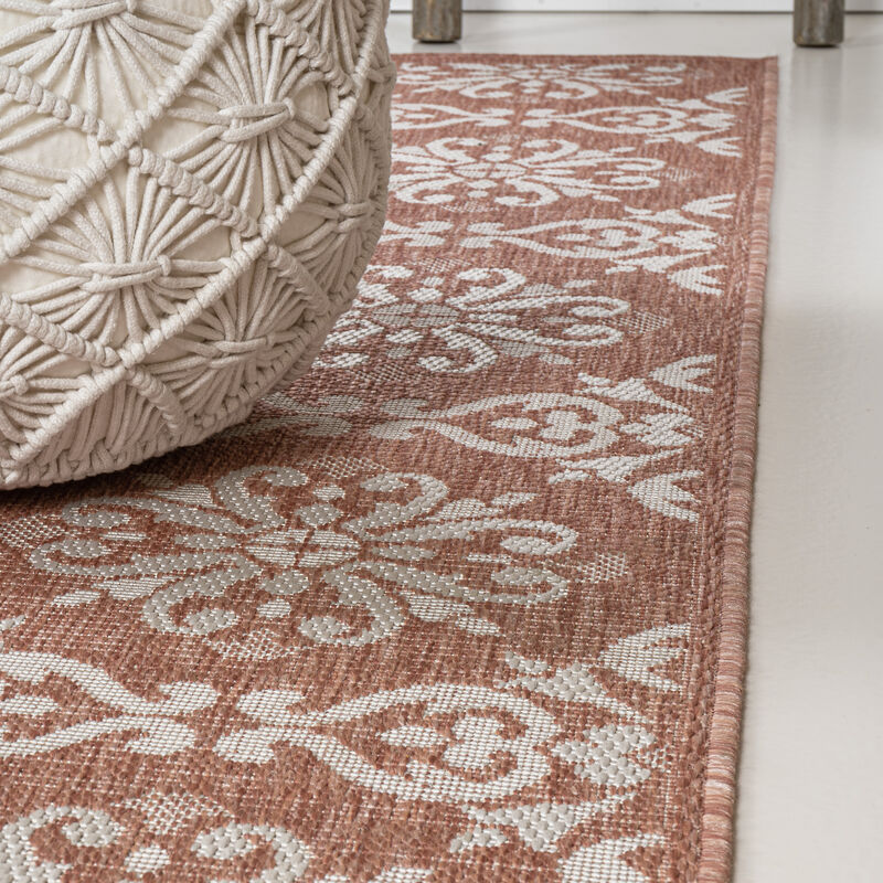 Amora Traditional Mediterranean Tile Design Salmon/Cream 4 ft. x 6 ft. Indoor/Outdoor Area Rug