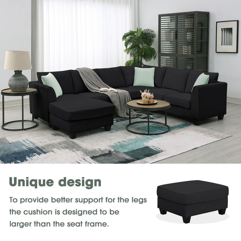 MONDAWE Sectional Sofa Couches Living Room Sets, 7 Seats Modular Sectional Sofa with Ottoman, L Shape Fabric Sofa Corner Couch Set with 3 Pillows