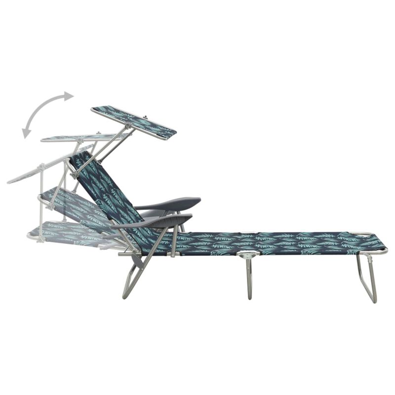 vidaXL Sun Lounger with Canopy - Adjustable, Foldable and Portable Outdoor Day Bed with Leaf Print & Powder-Coated Steel Frame - Perfect for Garden, Beach and Poolside