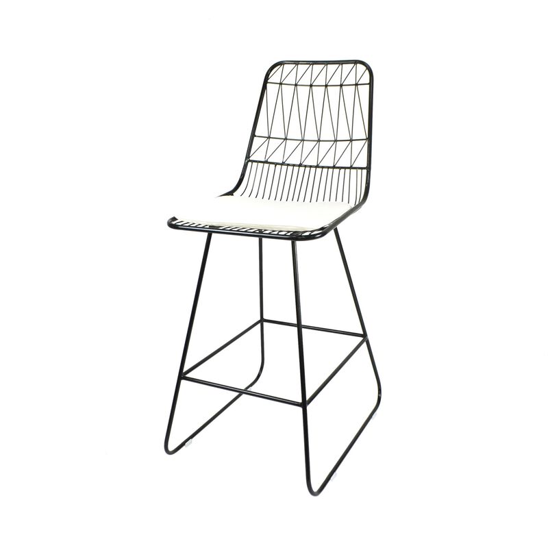 Outdoor Counter Stool Chair Set of 2, Black Iron Frame Construction -Benzara