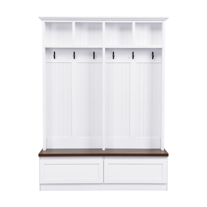 Merax Farmhouse 4-in-1 Hall Tree with Wood Grain Bench