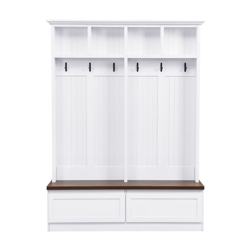 Merax Farmhouse 4-in-1 Hall Tree with Wood Grain Bench