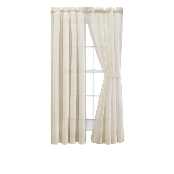 Ellis Curtain Cotton Voile 1.5" Rod Packet Tailored Curtain Panel Pair for Windows 80" x 72" Natural