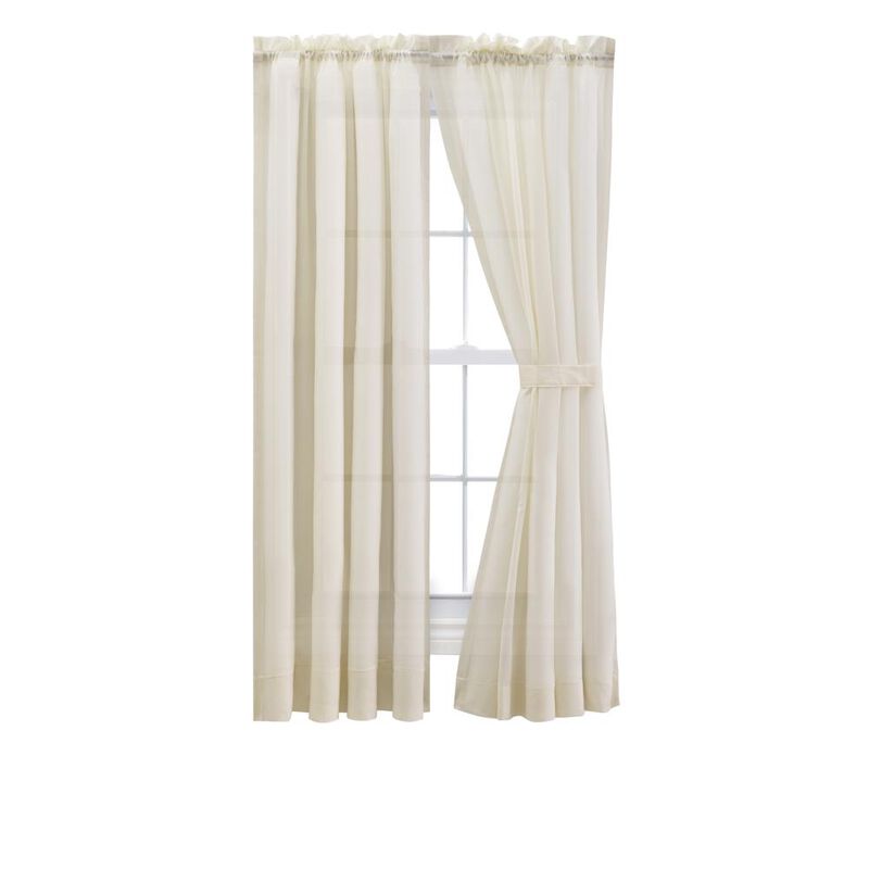 Ellis Curtain Cotton Voile 1.5" Rod Packet Tailored Curtain Panel Pair for Windows 80" x 72" Natural