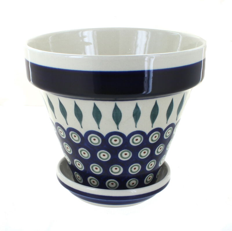Blue Rose Polish Pottery Country Meadow Medium Flower Pot