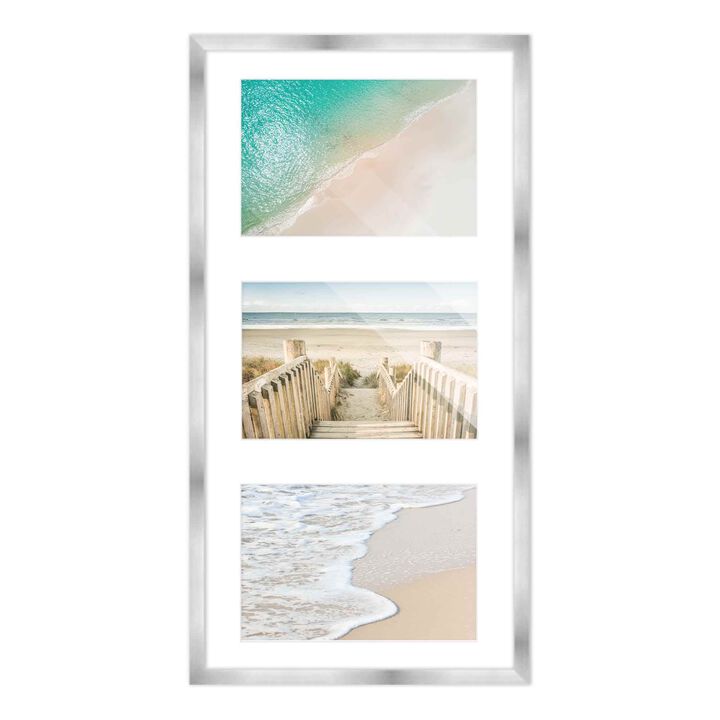 7.5x14.5 Wood Collage Frame with White Mat For 3 4x6 Pictures