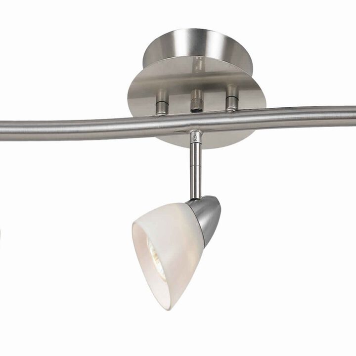 5 Light 120V Metal Track Light Fixture with Glass Shade, White and Silver - Benzara
