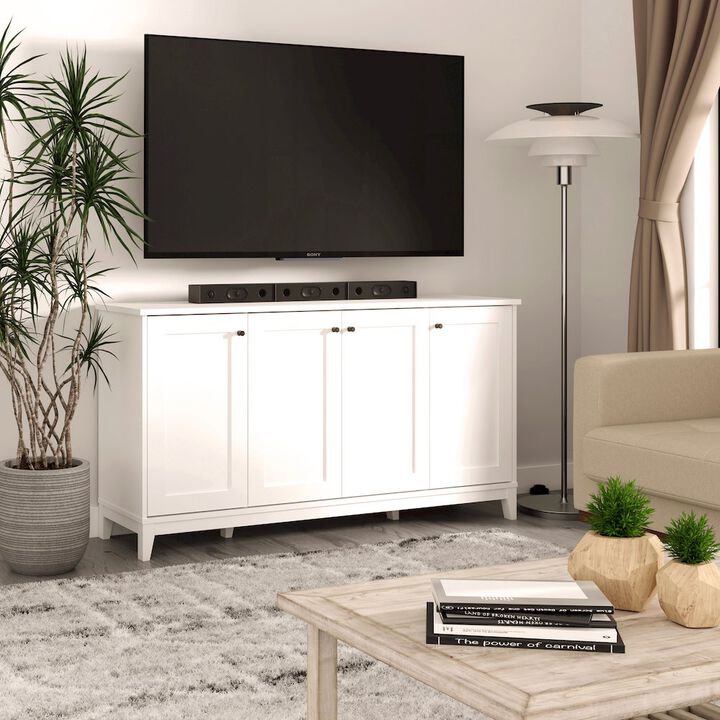 Prepac Yaletown 4 Panel Door Console Table White Engineered Wood Storage Cabinet