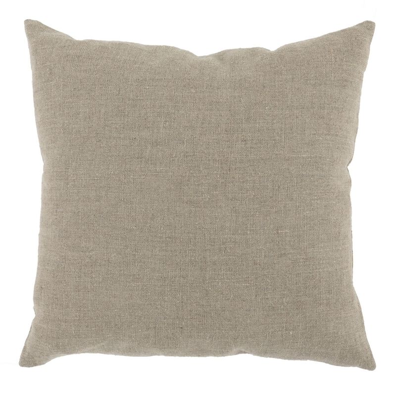 20 Inch Square Linen Accent Throw Pillow, Foil Design, Floral, Beige, Gold-Benzara