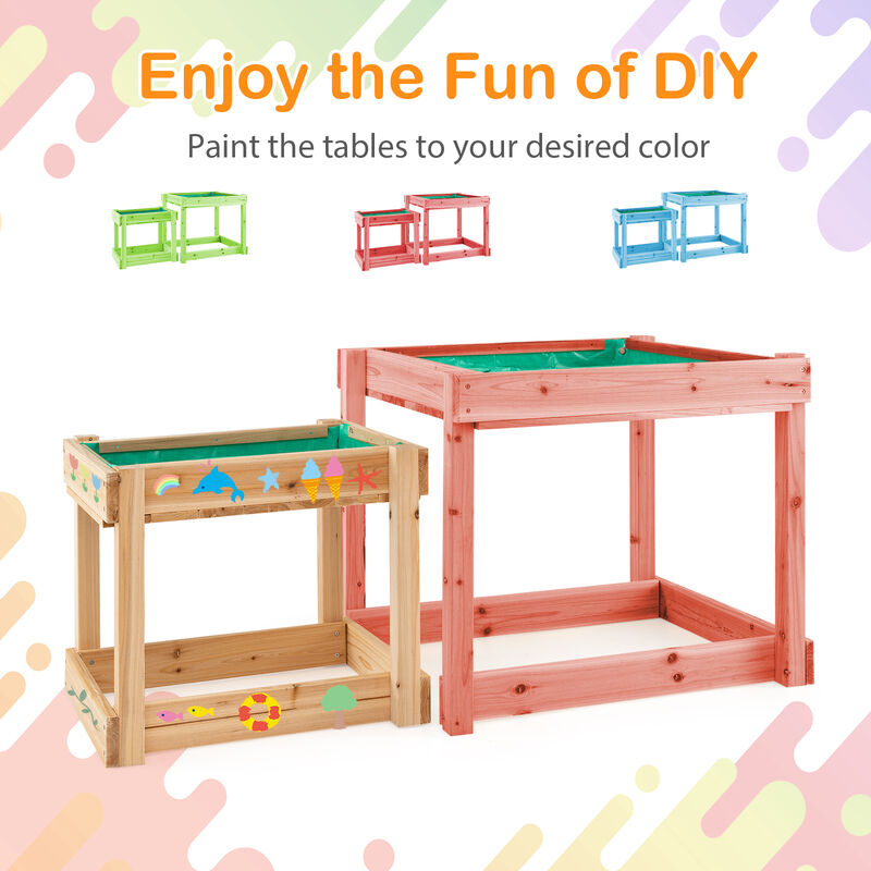 Wooden Sand and Water Tables with Protective Cover for Kids