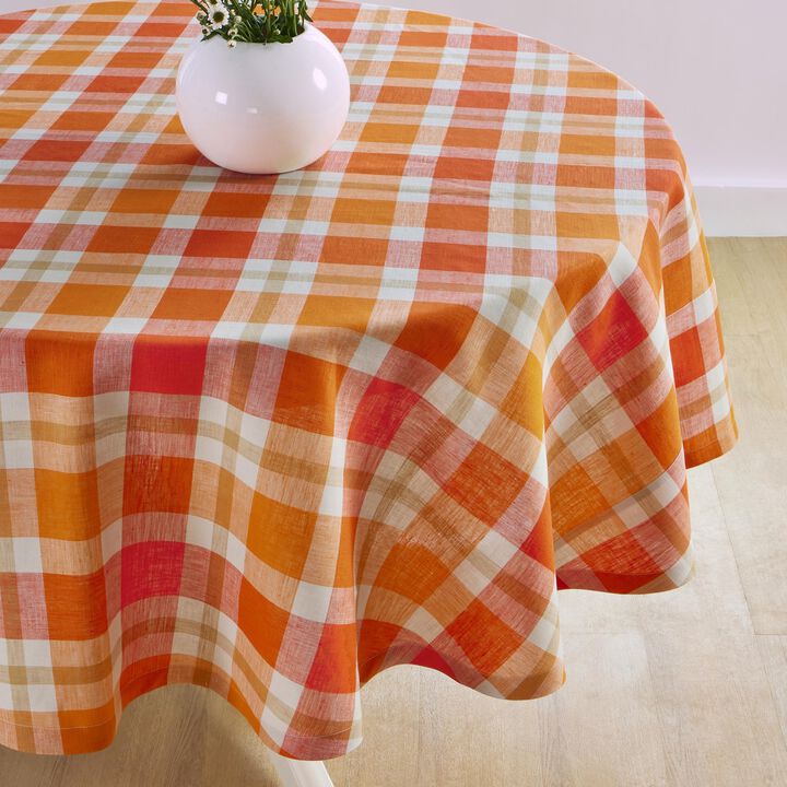 Solino Home 100% Pure Linen Round Tablecloth |Fall Buffalo Check