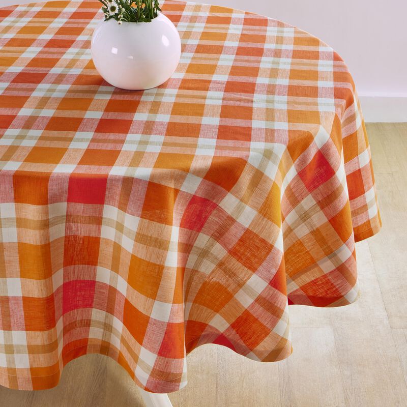 Solino Home 100% Pure Linen Round Tablecloth |Fall Buffalo Check