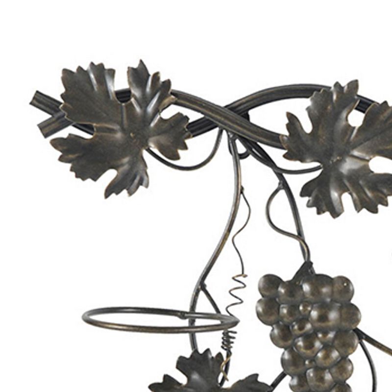 22 Inch Wall Hanging Wine Rack, Grape Bottle Stand, Black Metal - Benzara