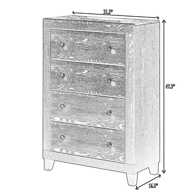 Yoh 47 Inch Tall 4 Drawer Dresser Chest with Marble Top, Metal Knobs, Black-Benzara
