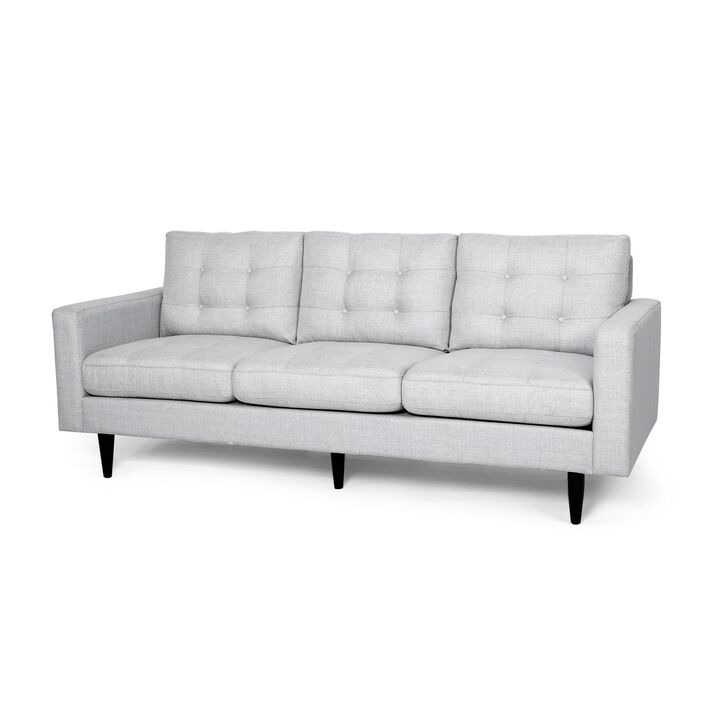 Apex Sofa, 3 Seater, 83 Inch, Modern Button Tufted, Light Gray Fabric - Benzara