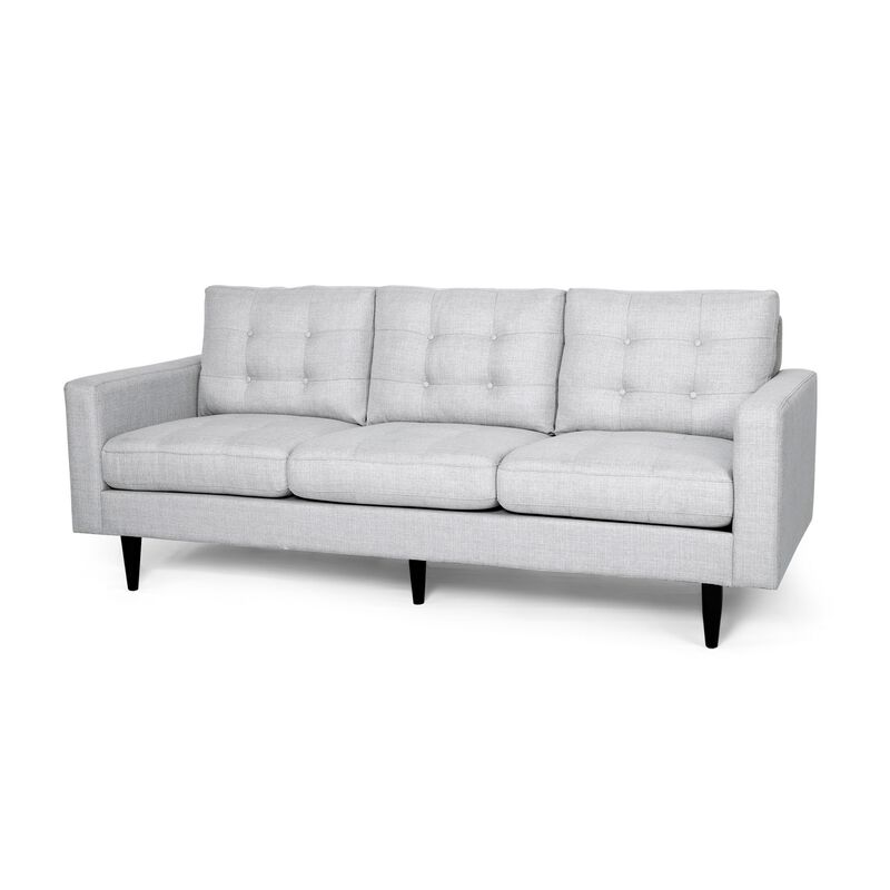 Apex Sofa, 3 Seater, 83 Inch, Modern Button Tufted, Light Gray Fabric - Benzara