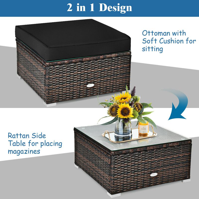6 Pcs Patio Rattan Furniture Set with Sectional Cushion