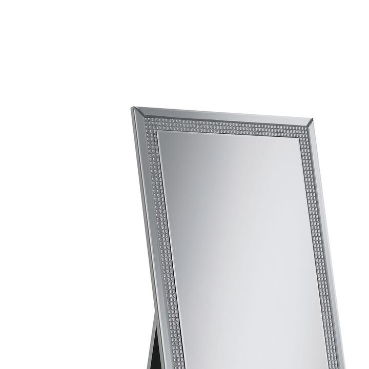 Cheval Mirror with Rhinestone Inlay and Easel Back, Silver-Benzara