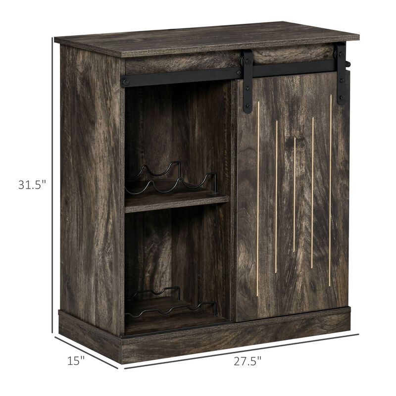Gray Serving Bar: Industrial Buffet with Sliding Door & Wine Storage