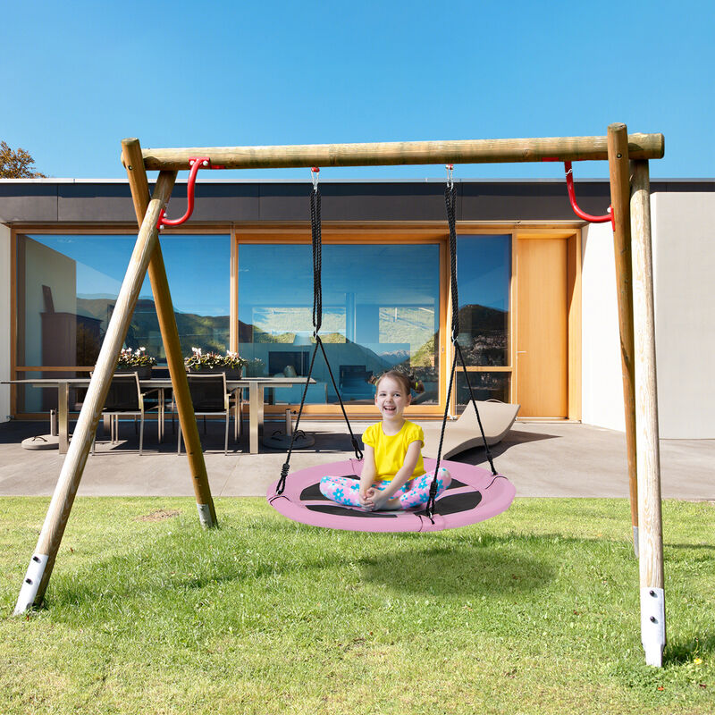 Round Saucer Tree Swing with Adjustable Ropes and Carabiners for Kids & Adults