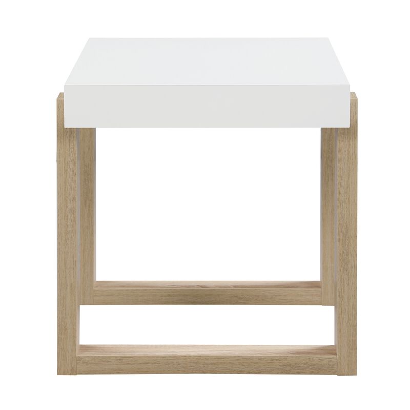 Shay 22 Inch Side End Table, Thick Rectangular Tabletop, High Gloss White-Benzara
